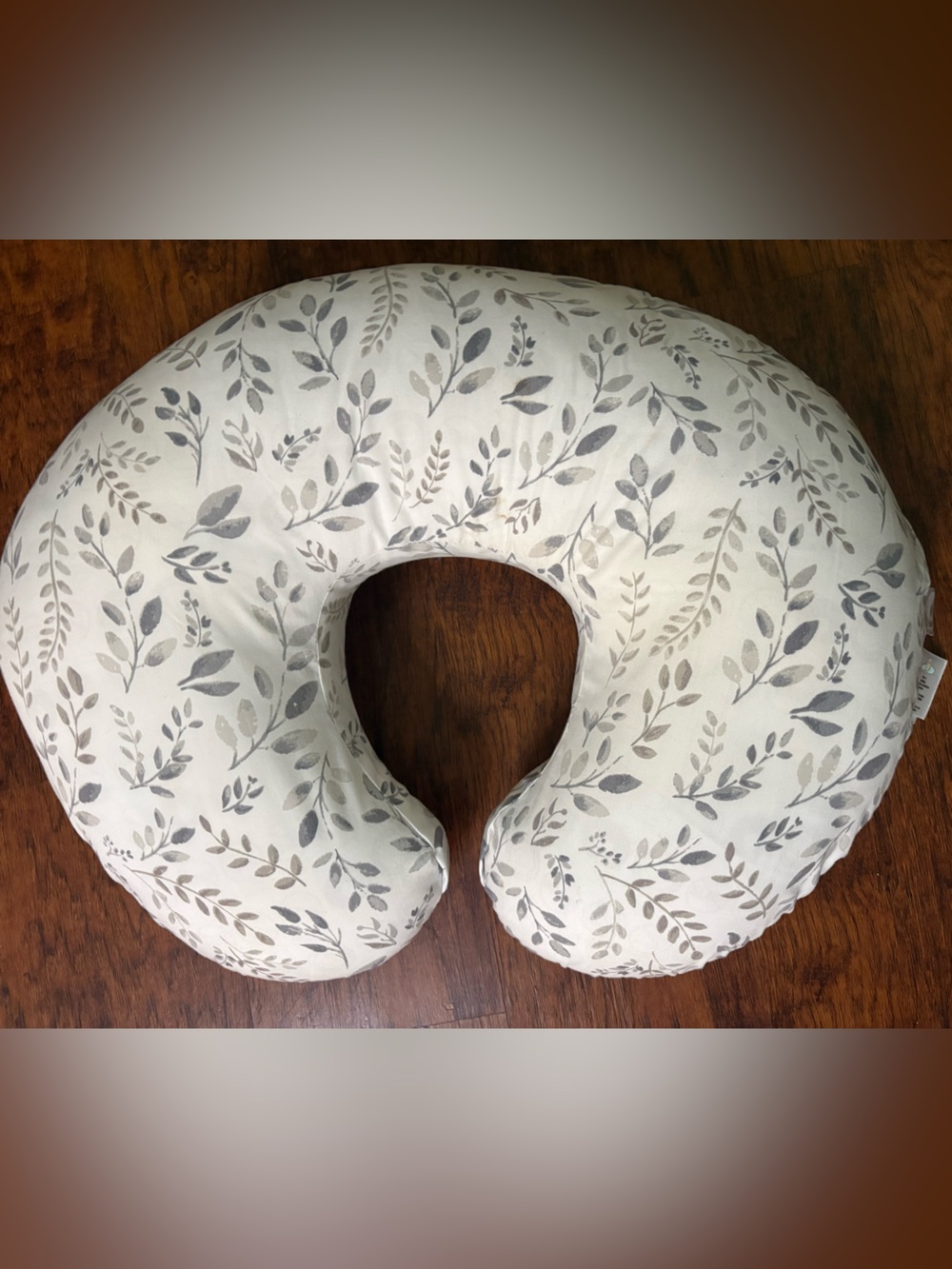 Boppy Nursing Pillow in Cream with Gray Leaf Print